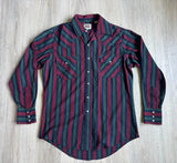 Classic Y2K Ely Cattleman Teal/Navy/Maroon Striped Long Sleeve Pearl Snap Western Shirt - Med/Large