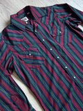 Classic Y2K Ely Cattleman Teal/Navy/Maroon Striped Long Sleeve Pearl Snap Western Shirt - Med/Large