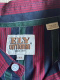 Classic Y2K Ely Cattleman Teal/Navy/Maroon Striped Long Sleeve Pearl Snap Western Shirt - Med/Large