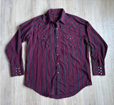 Classic Y2K Ely Cattleman Maroon Striped Long Sleeve Pearl Snap Western Shirt - Large