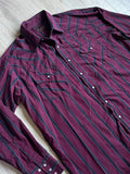 Classic Y2K Ely Cattleman Maroon Striped Long Sleeve Pearl Snap Western Shirt - Large