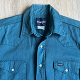 Classic Y2K Wrangler Solid Turquoise / Green Pearlsnap Western Shirt - Sm/Med