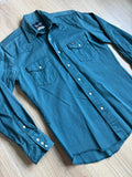 Classic Y2K Wrangler Solid Turquoise / Green Pearlsnap Western Shirt - Sm/Med