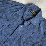 Vintage 60s TemTex Dark Blue Linen Chambray Pearlsnap Western Shirt