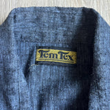 Vintage 60s TemTex Dark Blue Linen Chambray Pearlsnap Western Shirt