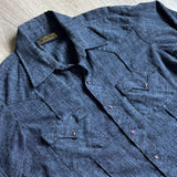 Vintage 60s TemTex Dark Blue Linen Chambray Pearlsnap Western Shirt