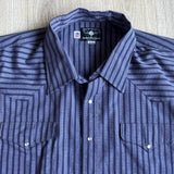Classic Y2K Ruddock Flying R Ranchwear Blue / Gray Striped Western Pearlsnap Shirt - Size 2X/3X