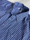 Classic Y2K Ruddock Flying R Ranchwear Blue / Gray Striped Western Pearlsnap Shirt - Size 2X/3X