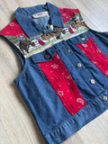 Vintage 90s Rhythm Blue Denim Rodeo Scene Vest w/Bandana inlay - Medium