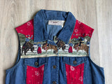 Vintage 90s Rhythm Blue Denim Rodeo Scene Vest w/Bandana inlay - Medium