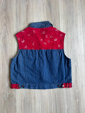 Vintage 90s Rhythm Blue Denim Rodeo Scene Vest w/Bandana inlay - Medium