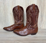 Size 8.5 Vintage Boulet Brown Faux Lizard Skin Cowboy Boots - Made in Canada