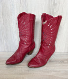Women's Size 6.5 Vintage ACME Dingo Red Leather Cowboy Boots - Made in USA