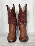 Size 10 Vintage 80s Sanders Brown Bull Hide Leather Cowboy Boots