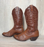 Size 10 Vintage 80s Sanders Brown Bull Hide Leather Cowboy Boots