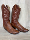 Size 10 Vintage 80s Sanders Brown Bull Hide Leather Cowboy Boots
