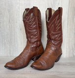 Size 10 Vintage 80s Sanders Brown Bull Hide Leather Cowboy Boots