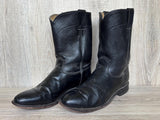 Size 9 Vintage 90s Justin Black Leather Roper Cowboy Boots