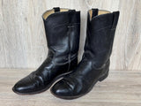 Size 9 Vintage 90s Justin Black Leather Roper Cowboy Boots