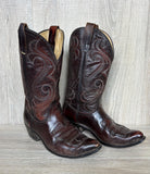 Size 9 Vintage 70s Laredo Cherry / Brownish Maroon Leather Cowboy Boots - Made in USA