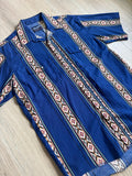 Vintage 90s Wrangler Short Sleeve Pearlsnap Western Shirt Blue Aztec - Large