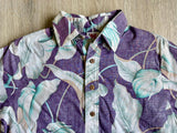 Vintage 80s Norfleet Purple Hawaiian Floral 3/4 Button Up Pull Over Shirt - Medium - Made in USA