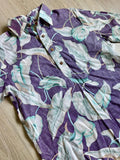 Vintage 80s Norfleet Purple Hawaiian Floral 3/4 Button Up Pull Over Shirt - Medium - Made in USA