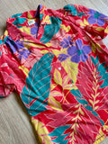 Vintage 80s Womens Fritzi Pink/Peach Floral Hawaiian Button Up Shirt w/ Gathered Shoulder - Sm/Med