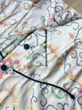 Vintage 70s Blue Buckle Cream Linen/Chambray Button Up Shirt with Floral Embroidery & Western Yoke - Small