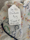 Vintage 70s Blue Buckle Cream Linen/Chambray Button Up Shirt with Floral Embroidery & Western Yoke - Small