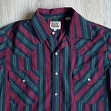 Classic Y2K Ely Cattleman Teal/Navy/Maroon Striped Long Sleeve Pearl Snap Western Shirt - Med/Large