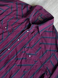 Classic Y2K Ely Cattleman Maroon Striped Long Sleeve Pearl Snap Western Shirt - Large