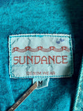 Vintage 80s Turquoise Dyed Denim Duster Jacket – Sundance Puff Paint, L/XL