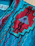 Vintage 80s Turquoise Dyed Denim Duster Jacket – Sundance Puff Paint, L/XL