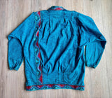 Vintage 80s Turquoise Dyed Denim Duster Jacket – Sundance Puff Paint, L/XL