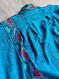 Vintage 80s Turquoise Dyed Denim Duster Jacket – Sundance Puff Paint, L/XL