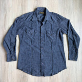 Vintage 60s TemTex Dark Blue Linen Chambray Pearlsnap Western Shirt