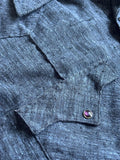 Vintage 60s TemTex Dark Blue Linen Chambray Pearlsnap Western Shirt