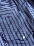 Classic Y2K Ruddock Flying R Ranchwear Blue / Gray Striped Western Pearlsnap Shirt - Size 2X/3X