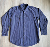 Classic Y2K Ruddock Flying R Ranchwear Blue / Gray Striped Western Pearlsnap Shirt - Size 2X/3X