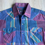 Vintage 80s Panhandle Slim Purple / Maroon / Blue Plaid Western Pearlsnap Shirt - Med/Lrg