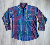 Vintage 80s Panhandle Slim Purple / Maroon / Blue Plaid Western Pearlsnap Shirt - Med/Lrg