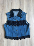 Vintage 90s Denim Vest w/ Black Lace Accents - M/L