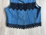 Vintage 90s Denim Vest w/ Black Lace Accents - M/L