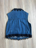 Vintage 90s Denim Vest w/ Black Lace Accents - M/L