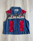 Vintage 90s Rhythm Blue Denim Rodeo Scene Vest w/Bandana inlay - Medium