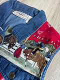 Vintage 90s Rhythm Blue Denim Rodeo Scene Vest w/Bandana inlay - Medium