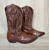 Size 8.5 Vintage Boulet Brown Faux Lizard Skin Cowboy Boots - Made in Canada