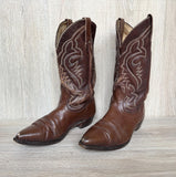 Size 8.5 Vintage Boulet Brown Faux Lizard Skin Cowboy Boots - Made in Canada