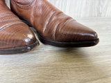 Size 8.5 Vintage Boulet Brown Faux Lizard Skin Cowboy Boots - Made in Canada